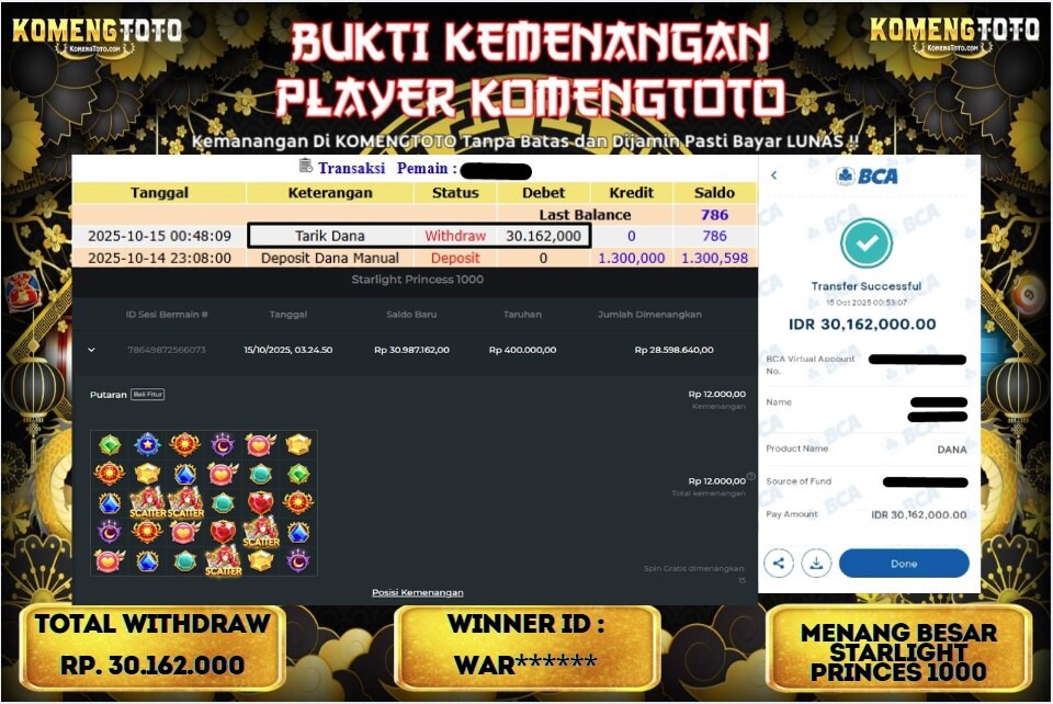 LAGI & LAGI!! KEMENANGAN BESAR DI STARLIGHT PRINCESS 1000 SEBESAR Rp.30.162.000 KOMENGTOTO BAYAR LUNAS SECEPAT KILAT !! KOMENGTOTO BAYAR SECEPAT KILAT !!