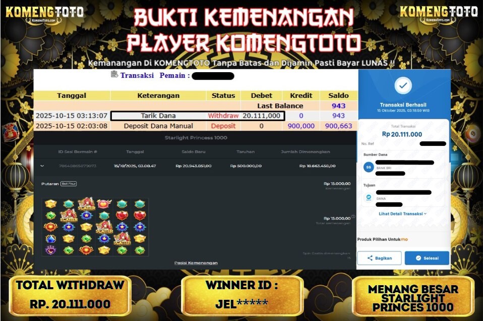 LAGI & LAGI!! KEMENANGAN BESAR DI STARLIGHT PRINCESS 1000 SEBESAR Rp.20.111.000 KOMENGTOTO BAYAR LUNAS SECEPAT KILAT !! KOMENGTOTO BAYAR SECEPAT KILAT !!