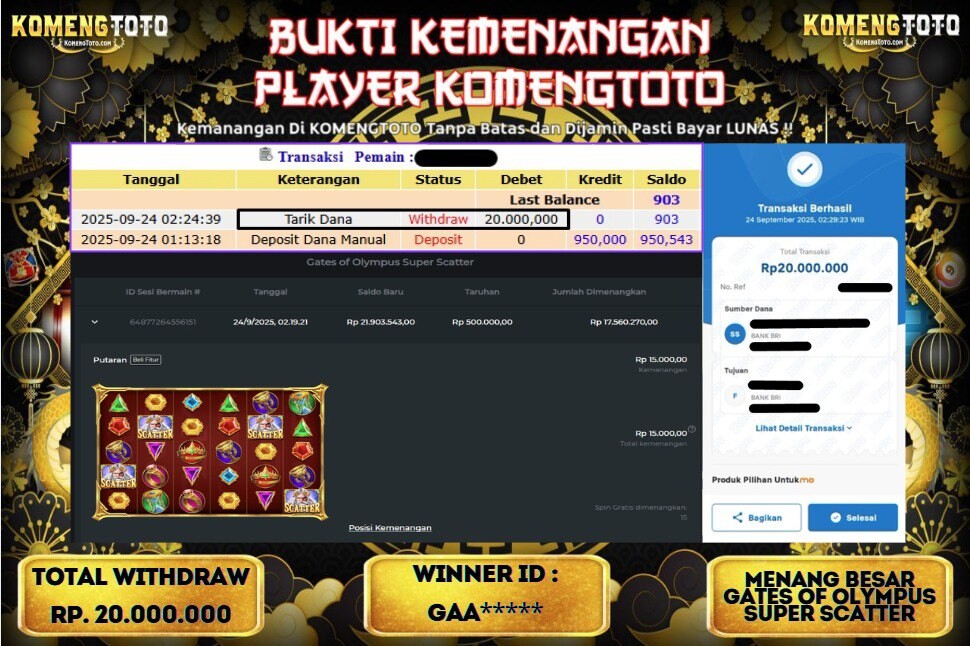 LAGI & LAGI!! KEMENANGAN BESAR DI SLOT GATES OF OLYMPUS SUPER SCATTER SEBESAR Rp.20.000.000 KOMENGTOTO BAYAR LUNAS SECEPAT KILAT !! KOMENGTOTO BAYAR SECEPAT KILAT !!