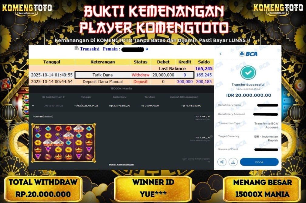 LAGI & LAGI!! KEMENANGAN BESAR DI SLOT 15000X MANIA SEBESAR Rp.20.000.000 KOMENGTOTO BAYAR LUNAS SECEPAT KILAT !! KOMENGTOTO BAYAR SECEPAT KILAT !!