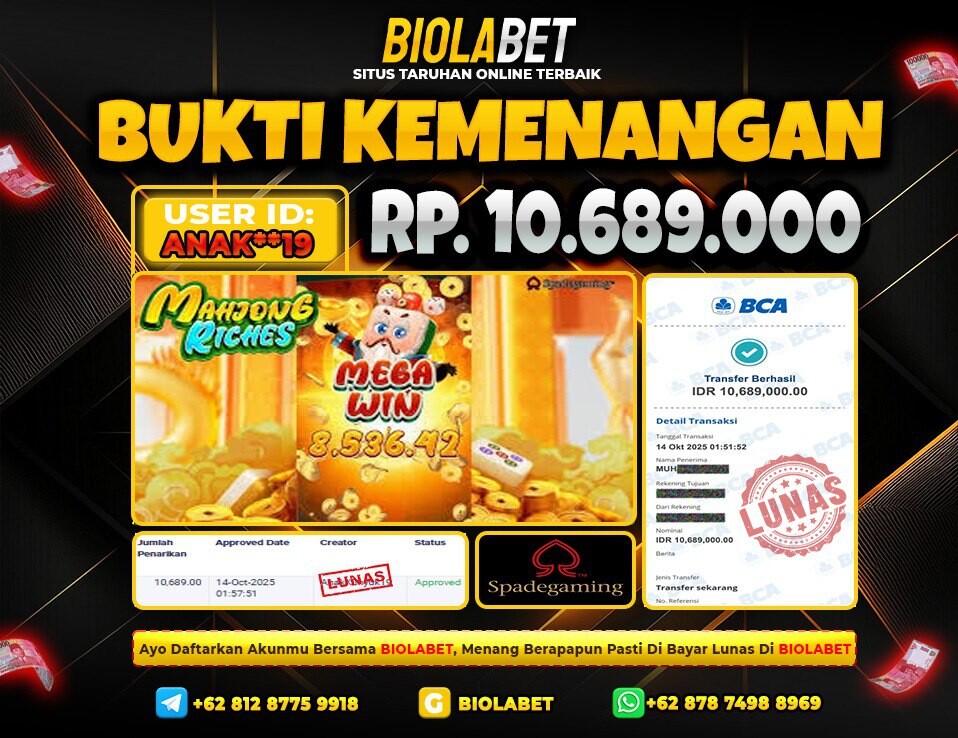 BIOLABET JACKPOT Spade Gaming  Rp.10.689.000.,- LUNAS
