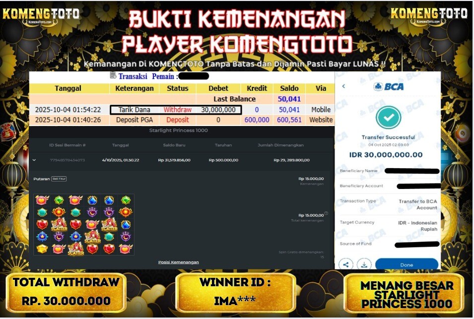 LAGI & LAGI!! KEMENANGAN BESAR DI STARLIGHT PRINCESS 1000 SEBESAR Rp.30.000.000 KOMENGTOTO BAYAR LUNAS SECEPAT KILAT !! KOMENGTOTO BAYAR SECEPAT KILAT !!