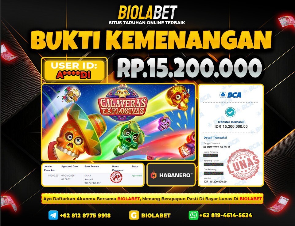 BIOLABET JACKPOT Habanero Rp.15.200.000.,- LUNAS