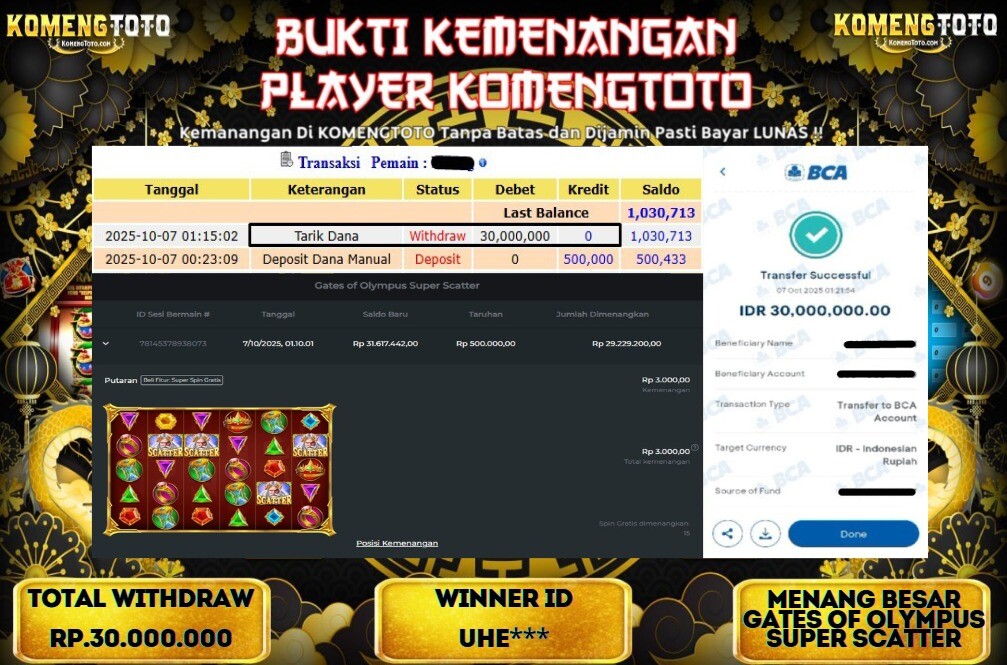LAGI & LAGI!! KEMENANGAN BESAR DI SLOT GATES OF OLYMPUS SUPER SCATTER SEBESAR Rp.30.000.000 KOMENGTOTO BAYAR LUNAS SECEPAT KILAT !! KOMENGTOTO BAYAR SECEPAT KILAT !!
