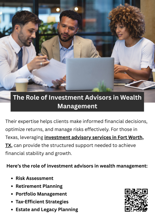 Investment advisors play a crucial role in wealth management by helping clients grow, protect, and optimize their assets. They provide personalized strategies, risk assessment, and portfolio management. Partnering with professionals offering investment advisory services in Fort Worth, TX, ensures informed decision-making, long-term financial growth, and effective wealth preservation tailored to individual goals and lifestyle needs. To know more visit here https://www.alignedwealthadv.com/