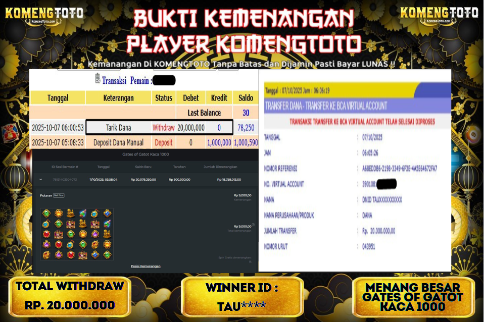 LAGI & LAGI!! KEMENANGAN BESAR DI SLOT GATES OF GATOT KACA 1000   SEBESAR Rp.20.000.000 KOMENGTOTO BAYAR LUNAS SECEPAT KILAT !! KOMENGTOTO BAYAR SECEPAT KILAT !!