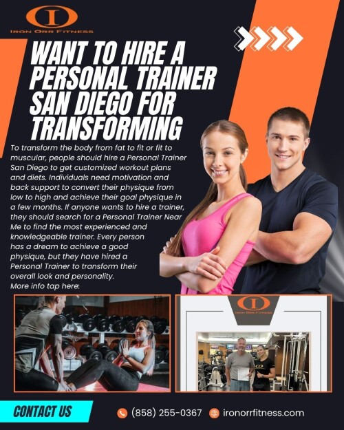 To transform the body from fat to fit or fit to muscular, people should hire a Personal Trainer San Diego to get customized workout plans and diets. Individuals need motivation and back support to convert their physique from low to high and achieve their goal physique in a few months. If anyone wants to hire a trainer, they should search for a Personal Trainer Near Me to find the most experienced and knowledgeable trainer. Every person has a dream to achieve a good physique, but they have hired a Personal Trainer to transform their overall look and personality. To hire https://ironorrfitness.com/our-trainers/