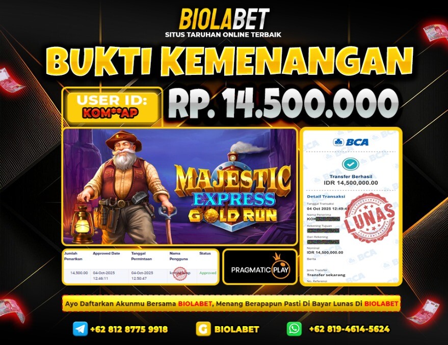 BIOLABET JACKPOT Pragmatic Play Rp.14.500.000.,- LUNAS