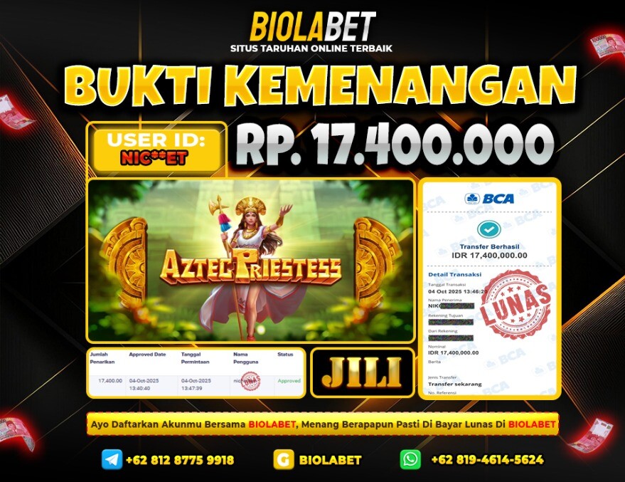 BIOLABET JACKPOT Jili Rp.17.400.000.,- LUNAS