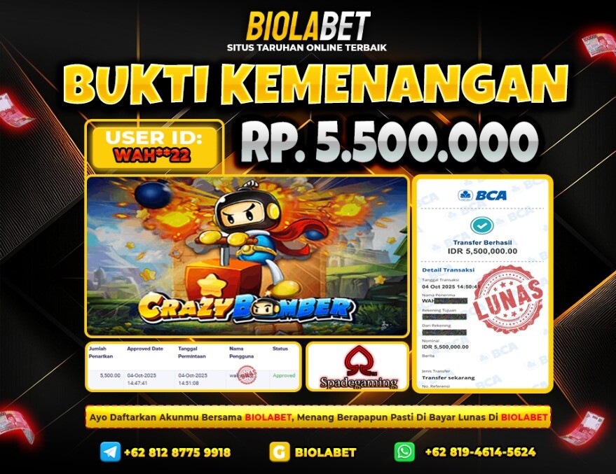 BIOLABET JACKPOT Spade Gaming Rp.5.500.000.,- LUNAS