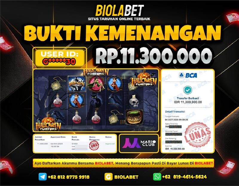 BIOLABET JACKPOT Mario Club Rp.11.300.000.,- LUNAS