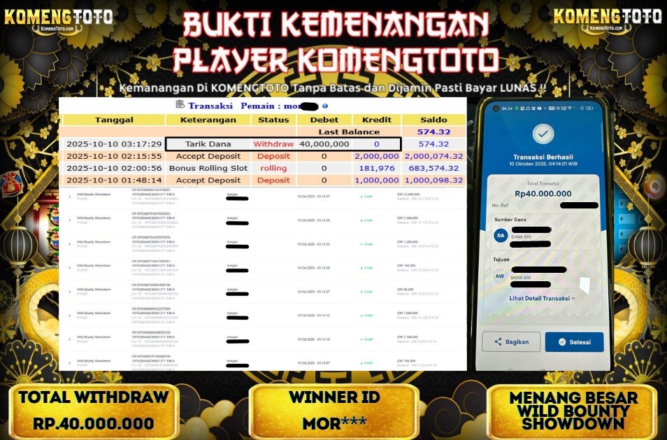 LAGI & LAGI!! KEMENANGAN BESAR DI SLOT WILD BOUNTY SHOWDOWN  SEBESAR Rp.40.000.000 KOMENGTOTO BAYAR LUNAS SECEPAT KILAT !! KOMENGTOTO BAYAR SECEPAT KILAT !!