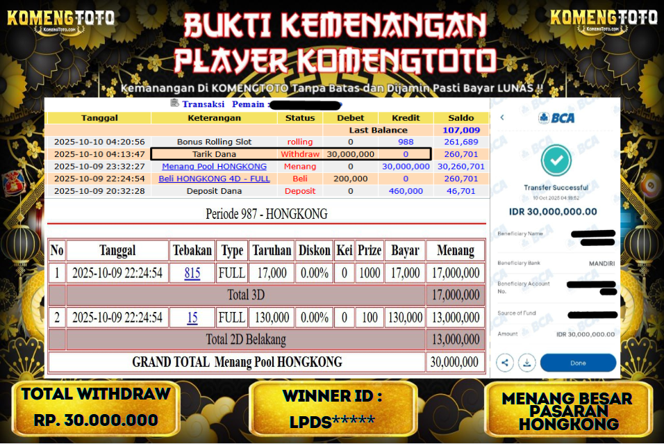 LAGI & LAGI!! KEMENANGAN BESAR DI PASARAN HONGKONG SEBESAR Rp.30.000.000 KOMENGTOTO BAYAR LUNAS SECEPAT KILAT !! KOMENGTOTO BAYAR SECEPAT KILAT !!