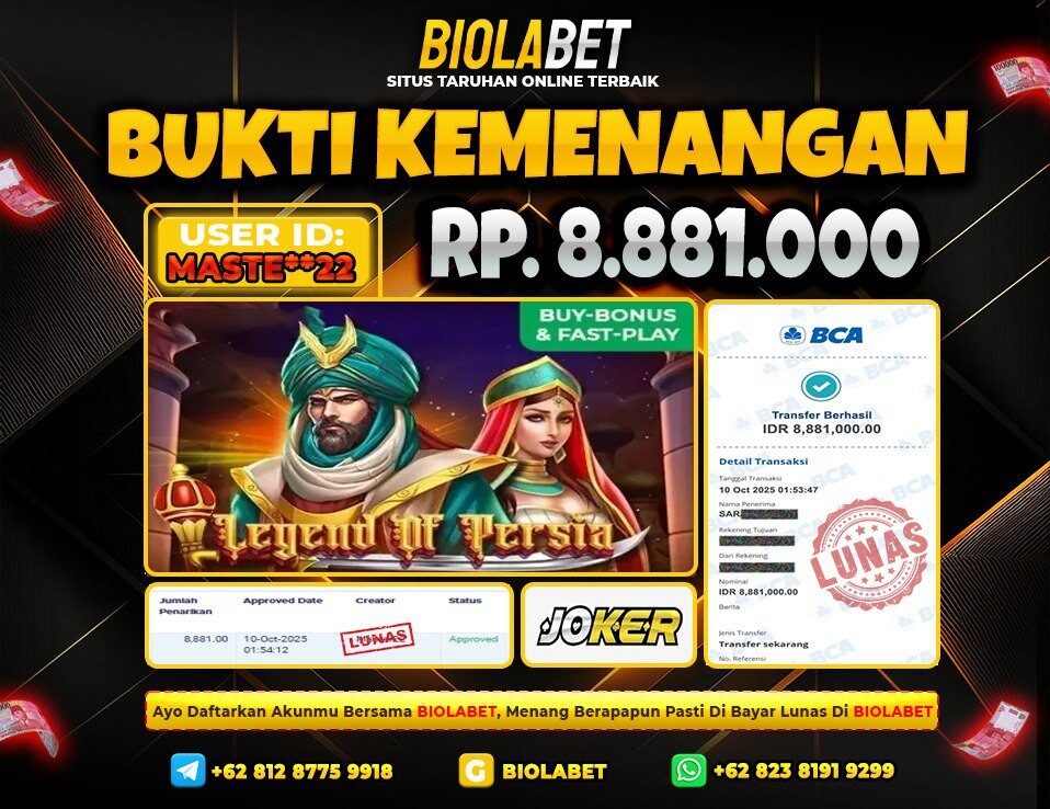 BIOLABET JACKPOT Joker Rp.8.881.000.,- LUNAS