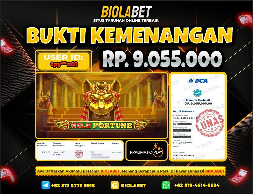 BIOLABET JACKPOT Pragmatic Play Rp.9.055.000.,- LUNAS