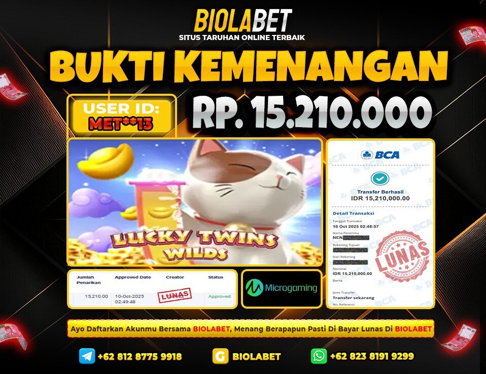 BIOLABET JACKPOT MicroGaming Rp.15.210.000.,- LUNAS