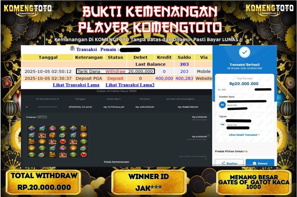 LAGI & LAGI!! KEMENANGAN BESAR DI SLOT GATES OF GATOT KACA 1000  SEBESAR Rp.20.000.000 KOMENGTOTO BAYAR LUNAS SECEPAT KILAT !! KOMENGTOTO BAYAR SECEPAT KILAT !!