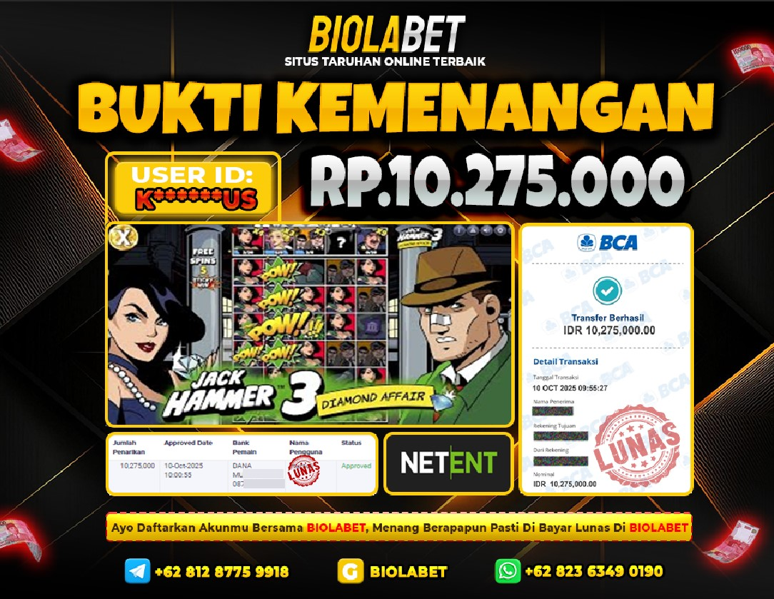 BIOLABET JACKPOT Netent Rp.10.275.000.,- LUNAS