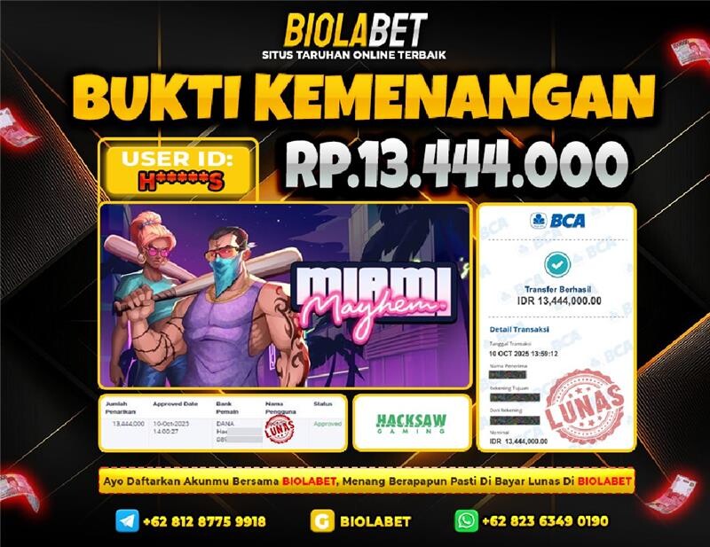 BIOLABET JACKPOT Hacksaw Rp.13.444.000.,- LUNAS