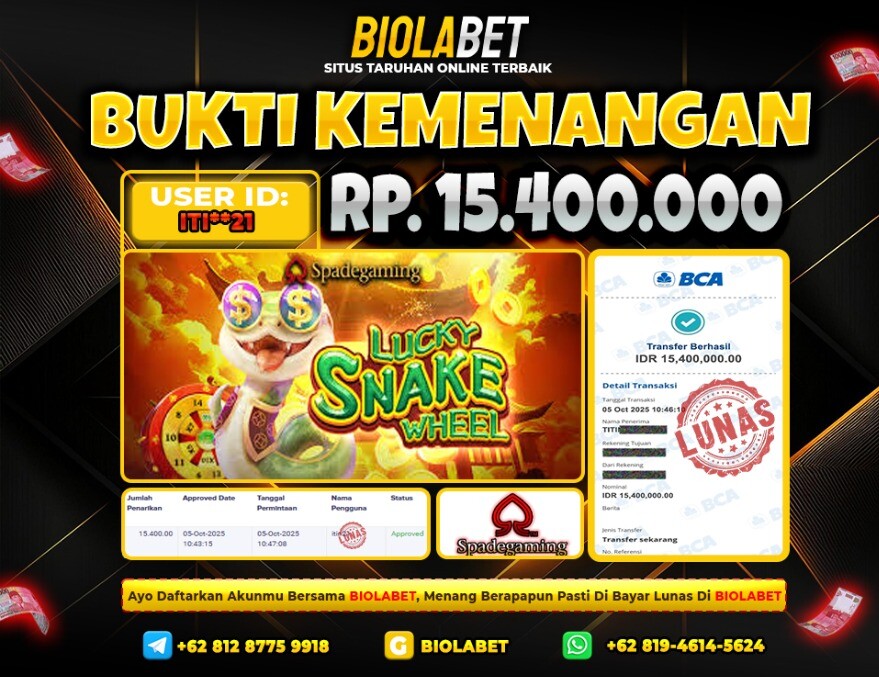 BIOLABET JACKPOT Spade Gaming Rp.15.400.000.,- LUNAS