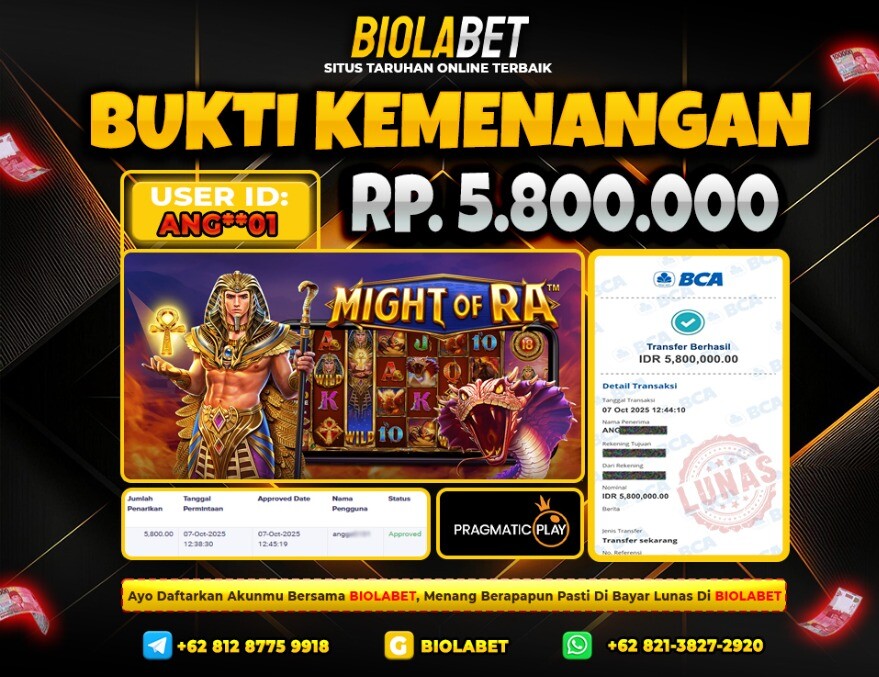 BIOLABET JACKPOT Pragmatic Play  Rp.5.800.000.,- LUNAS