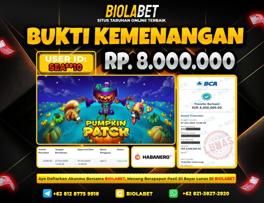 BIOLABET JACKPOT Habanero Rp.8.000.000.,- LUNAS