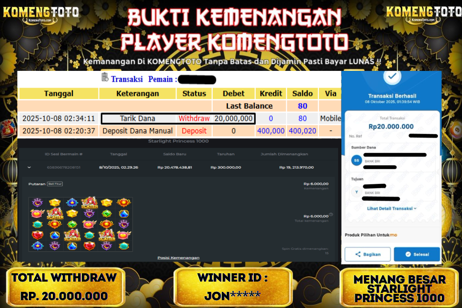 LAGI & LAGI!! KEMENANGAN BESAR DI STARLIGHT PRINCESS 1000 SEBESAR Rp.20.000.000 KOMENGTOTO BAYAR LUNAS SECEPAT KILAT !! KOMENGTOTO BAYAR SECEPAT KILAT !!