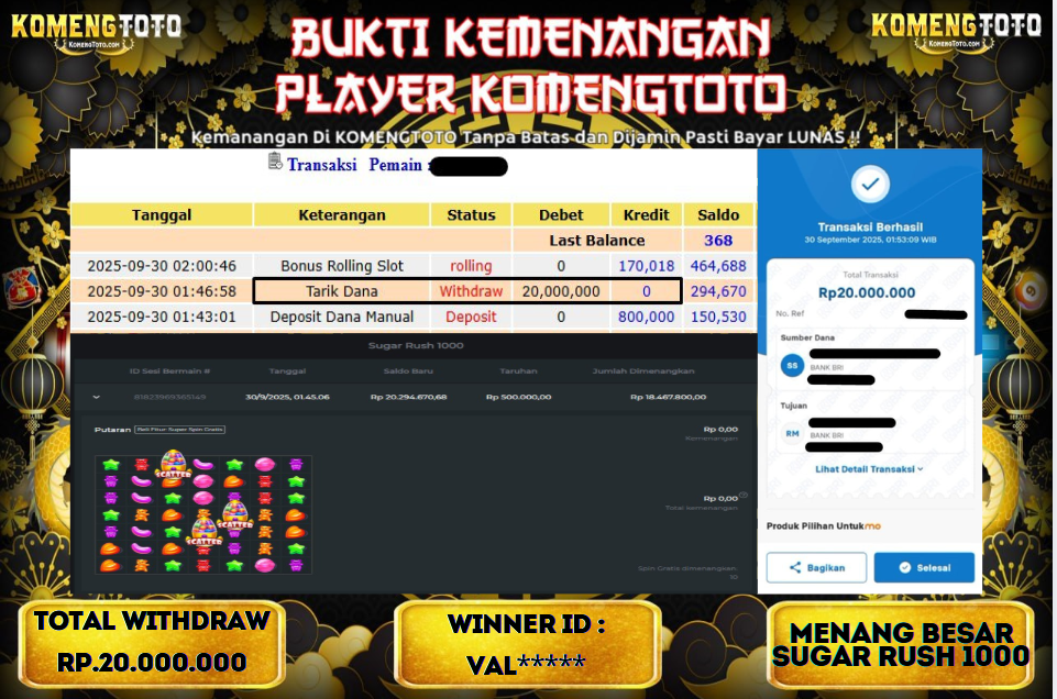 LAGI & LAGI!! KEMENANGAN BESAR DI SUGAR RUSH 1000 SEBESAR Rp.20.000.000 KOMENGTOTO BAYAR LUNAS SECEPAT KILAT !! KOMENGTOTO BAYAR SECEPAT KILAT !!