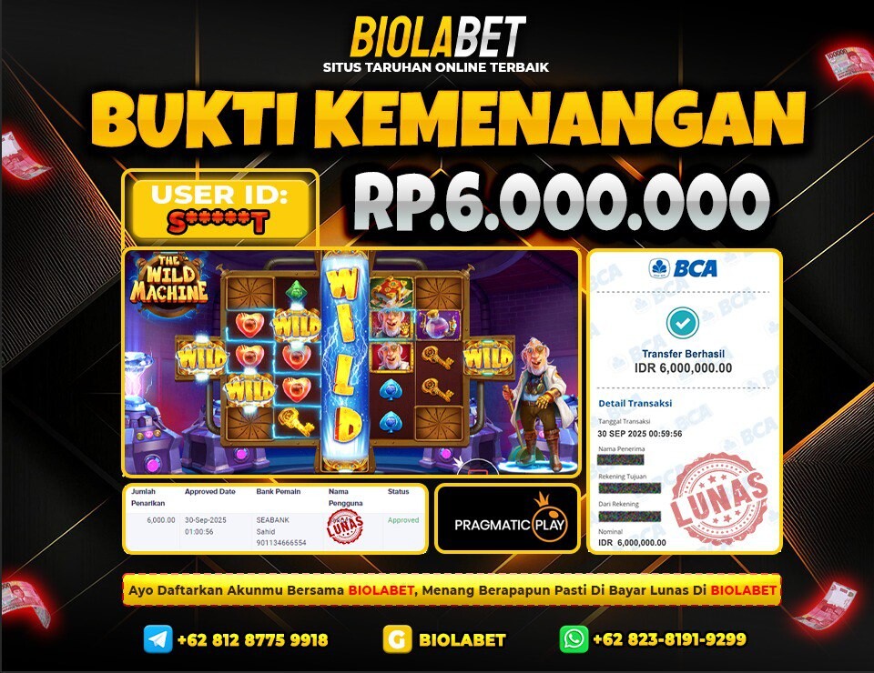 BIOLABET JACKPOT Pragmatic Play Rp.6.000.000.,- LUNAS