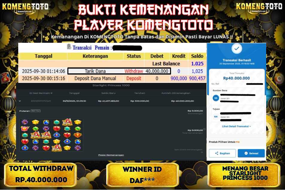 LAGI & LAGI!! KEMENANGAN BESAR DI SLOT STARLIGHT PRINCESS  1000  SEBESAR Rp.40.000.000 KOMENGTOTO BAYAR LUNAS SECEPAT KILAT !! KOMENGTOTO BAYAR SECEPAT KILAT !!