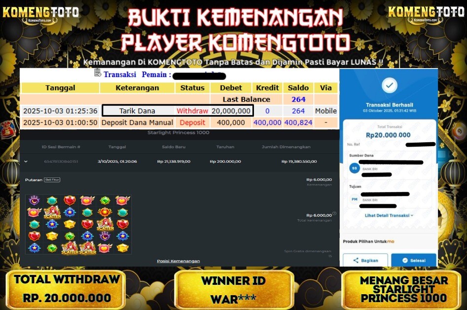 LAGI & LAGI!! KEMENANGAN BESAR DI STARLIGHT PRINCESS 1000 SEBESAR Rp.20.000.000 KOMENGTOTO BAYAR LUNAS SECEPAT KILAT !! KOMENGTOTO BAYAR SECEPAT KILAT !!