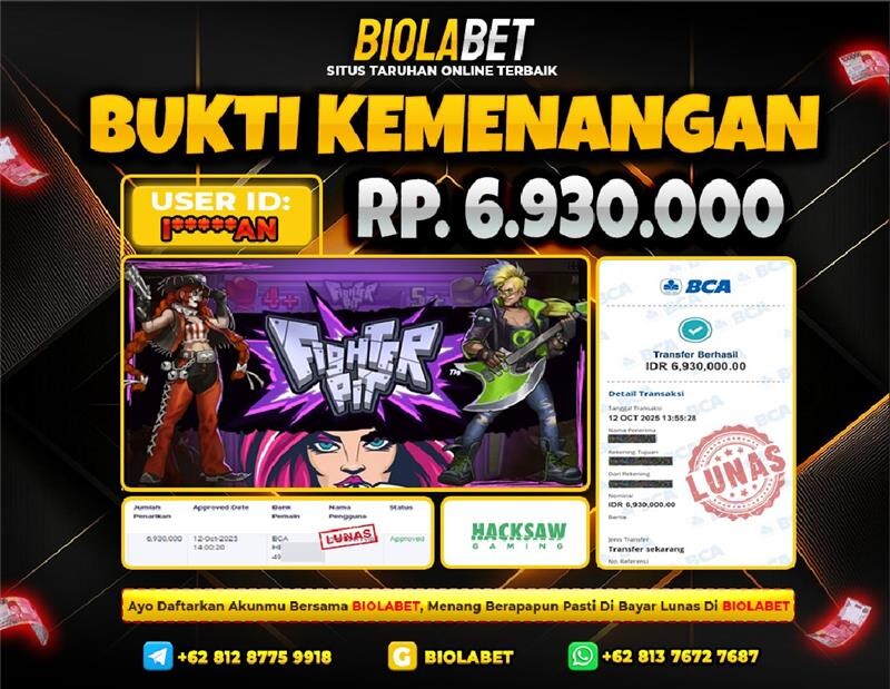 BIOLABET JACKPOT Hacksaw Rp.6.930.000.,- LUNAS