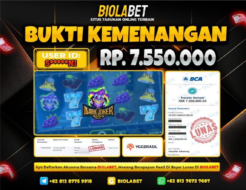 BIOLABET JACKPOT Yggdrasil  Rp.7.550.000.,- LUNAS
