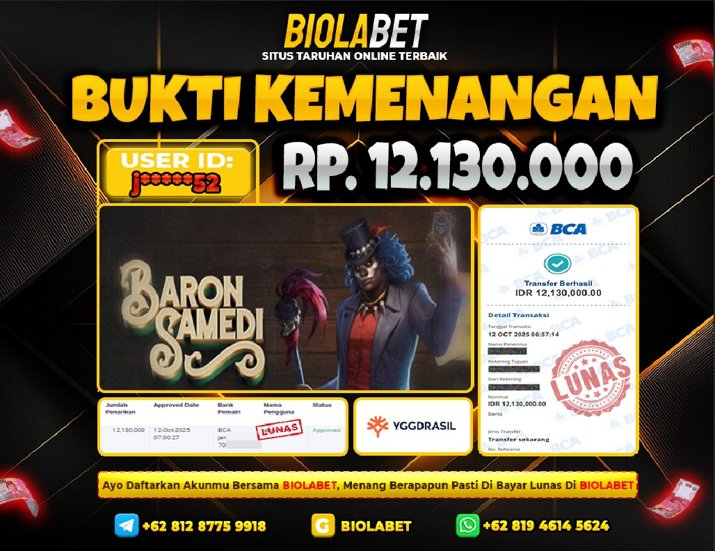 BIOLABET JACKPOT Yggdrasil  Rp.12.130.000.,- LUNAS