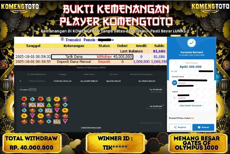 LAGI & LAGI!! KEMENANGAN BESAR DI SLOT GATES OF OLYMPUS 1000 SEBESAR Rp.40.000.000 KOMENGTOTO BAYAR LUNAS SECEPAT KILAT !! KOMENGTOTO BAYAR SECEPAT KILAT !!