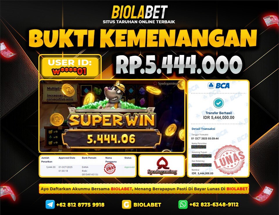 BIOLABET JACKPOT Spade Gaming Rp.5.444.000.,- LUNAS