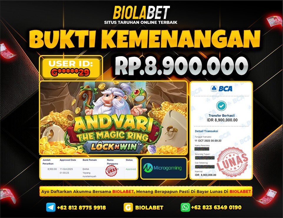 BIOLABET JACKPOT MicroGaming Rp.8.900.000.,- LUNAS