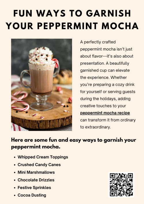 Elevate your holiday drinks with creative garnishes for a peppermint mocha recipe. From crushed candy canes and whipped cream swirls to chocolate shavings and festive sprinkles, simple toppings can transform your mocha into a visually stunning and flavorful treat, adding fun and flair to every sip. To know more visit here https://wideawakecoffee.com/peppermint-mocha-hot-chocolate/