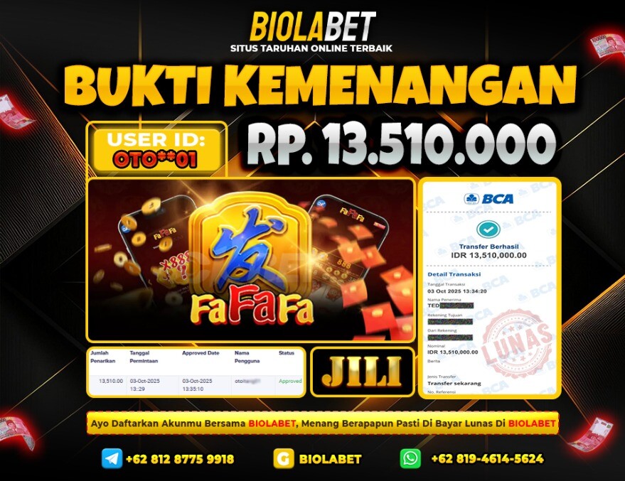 BIOLABET JACKPOT Jili Rp.13.510.000.,- LUNAS