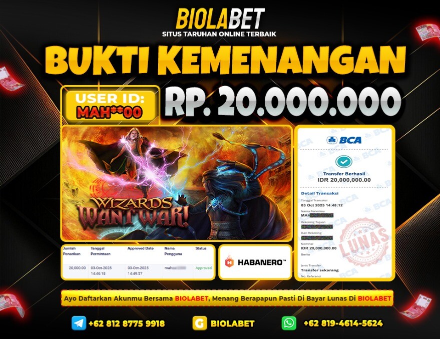 BIOLABET JACKPOT Habanero Rp.20.000.000.,- LUNAS