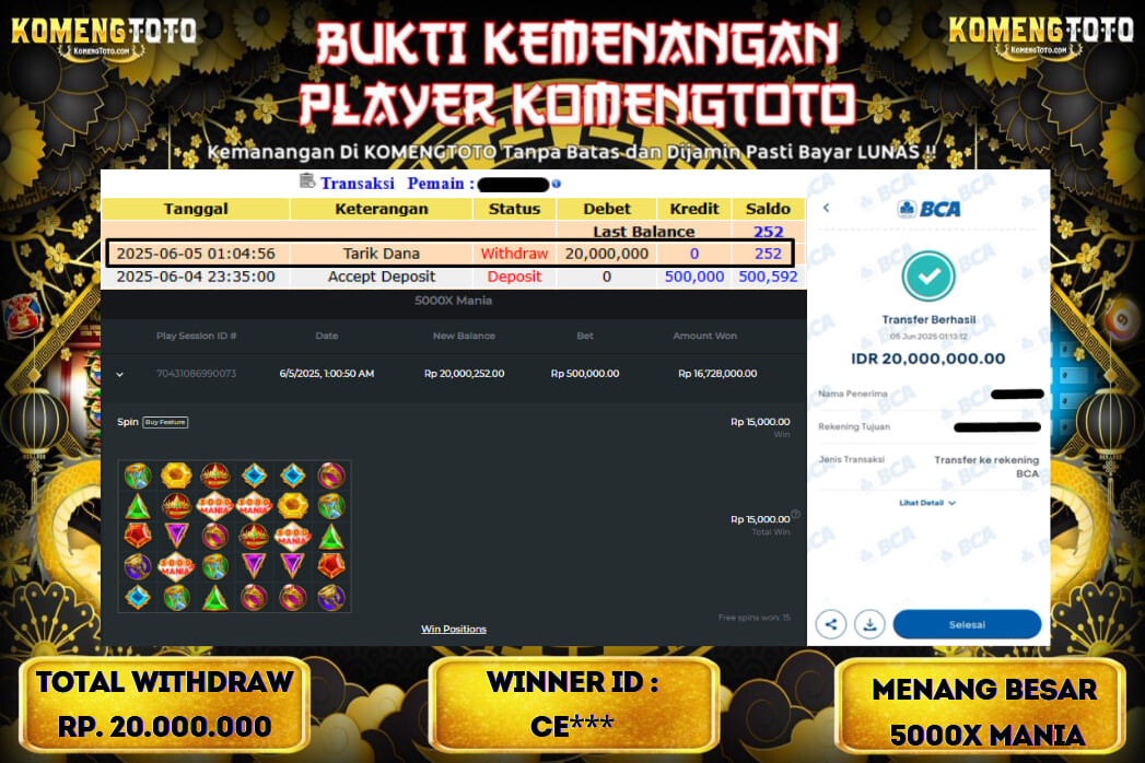 LAGI & LAGI!! KEMENANGAN BESAR DI SLOT  5000X MANIA SEBESAR Rp.20.000.000 KOMENGTOTO BAYAR LUNAS SECEPAT KILAT !! KOMENGTOTO BAYAR SECEPAT KILAT !!