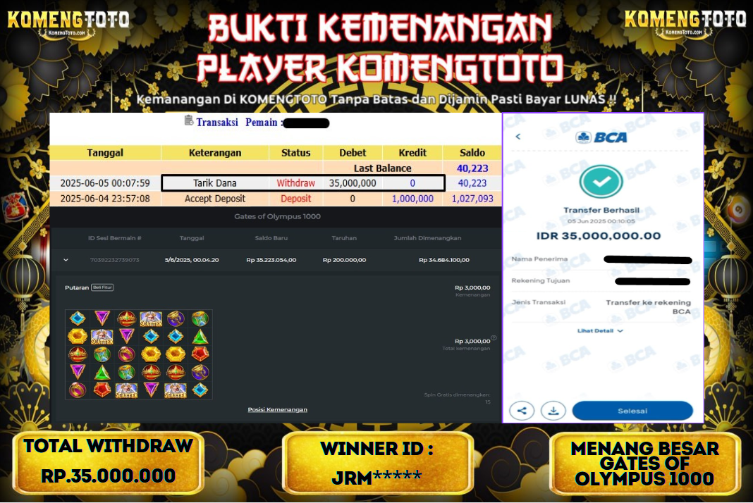 LAGI & LAGI!! KEMENANGAN BESAR DI SLOT GATES OF OLYMPYUS 1000  SEBESAR Rp.35.000.000 KOMENGTOTO BAYAR LUNAS SECEPAT KILAT !! KOMENGTOTO BAYAR SECEPAT KILAT !!