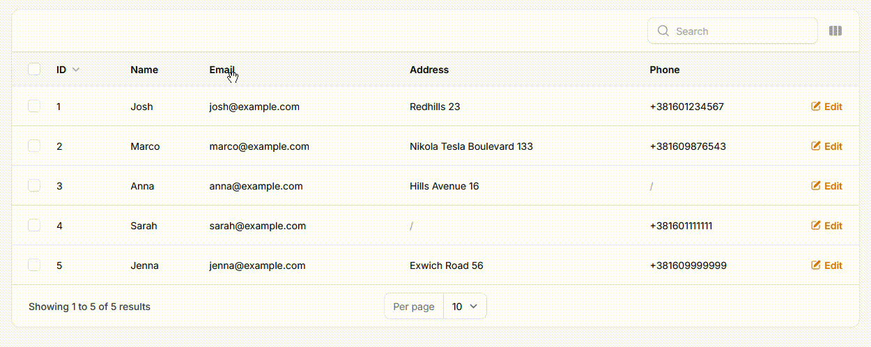 Reorderable Columns Demo