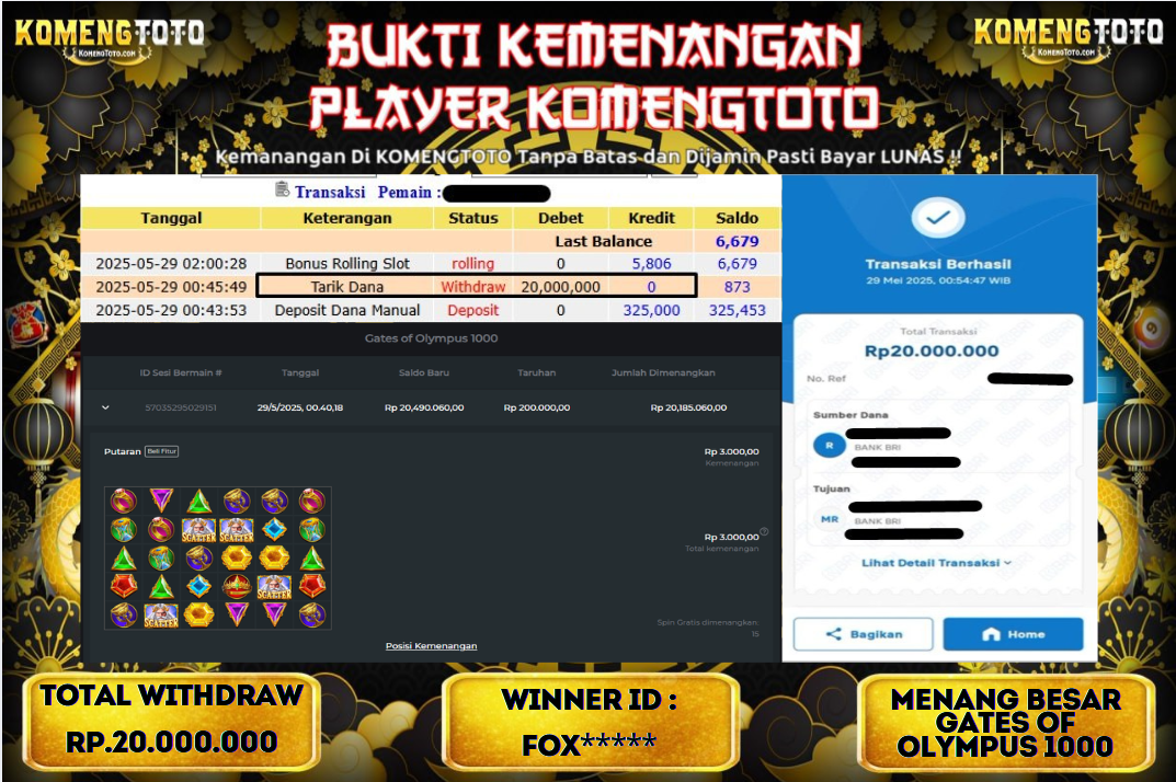 LAGI & LAGI!! KEMENANGAN BESAR DI SLOT GATES OF OLYMPYUS 1000  SEBESAR Rp.20.000.000 KOMENGTOTO BAYAR LUNAS SECEPAT KILAT !! KOMENGTOTO BAYAR SECEPAT KILAT !!