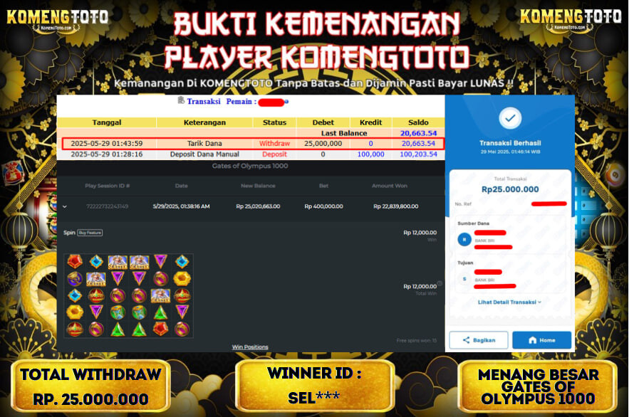 LAGI & LAGI!! KEMENANGAN BESAR DI SLOT  GATES OF OLYMPUS 1000  SEBESAR Rp.25.000.000 KOMENGTOTO BAYAR LUNAS SECEPAT KILAT !! KOMENGTOTO BAYAR SECEPAT KILAT !!