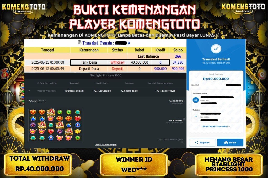 LAGI & LAGI!! KEMENANGAN BESAR DI SLOT  STARLIGHT PRINCESS 1000 SEBESAR Rp.40.000.000 KOMENGTOTO BAYAR LUNAS SECEPAT KILAT !! KOMENGTOTO BAYAR SECEPAT KILAT !!