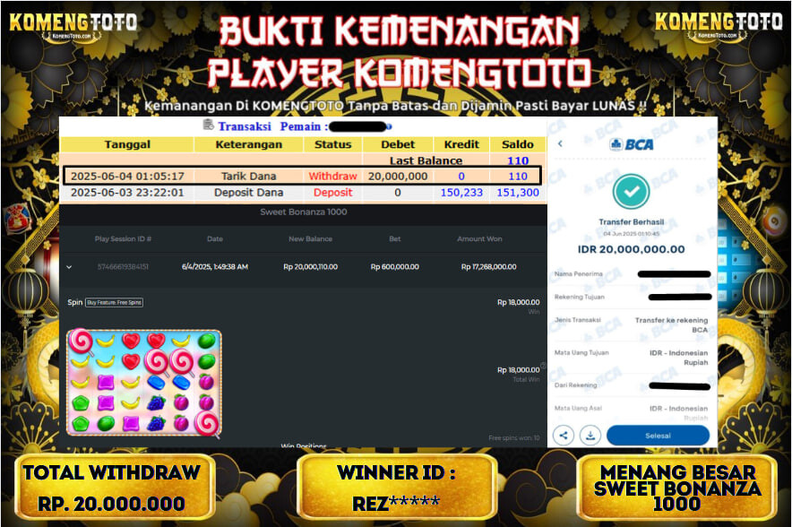 LAGI & LAGI!! KEMENANGAN BESAR DI SLOT SWEET BONANZA 1000  SEBESAR Rp.20.000.000 KOMENGTOTO BAYAR LUNAS SECEPAT KILAT !! KOMENGTOTO BAYAR SECEPAT KILAT !!