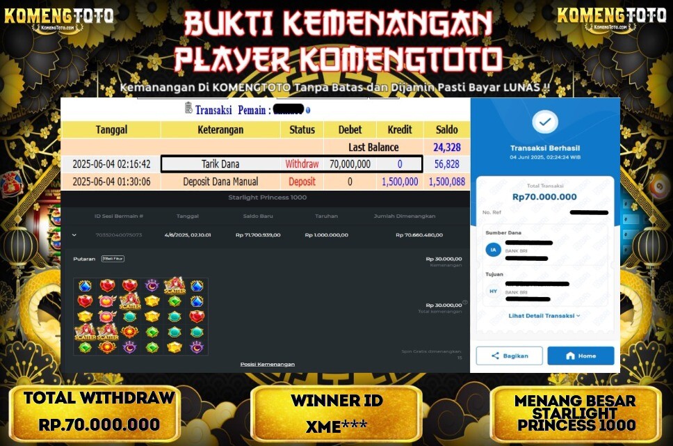 LAGI & LAGI!! KEMENANGAN BESAR DI SLOT STARLIGHT PRINCESS 1000 SEBESAR Rp.70.000.000 KOMENGTOTO BAYAR LUNAS SECEPAT KILAT !! KOMENGTOTO BAYAR SECEPAT KILAT !!