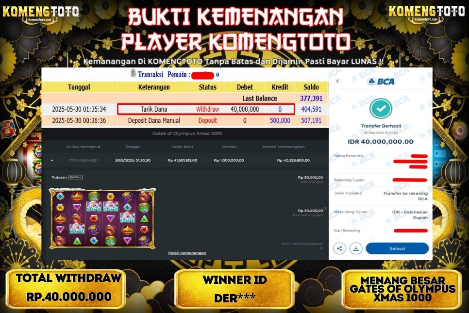 LAGI & LAGI!! KEMENANGAN BESAR DI SLOT GATES OF OLYMPYUS XMAS 1000  SEBESAR Rp.40.000.000 KOMENGTOTO BAYAR LUNAS SECEPAT KILAT !! KOMENGTOTO BAYAR SECEPAT KILAT !!
