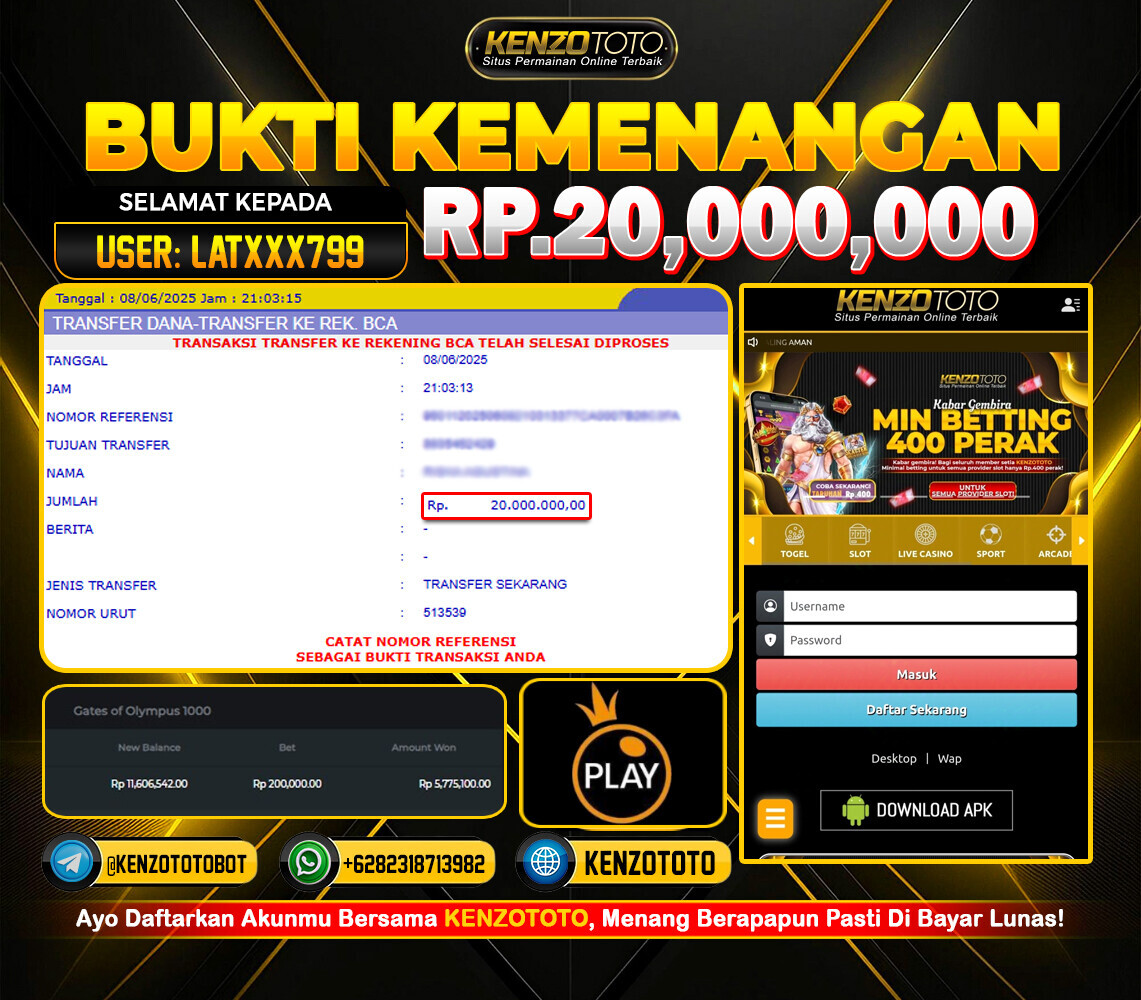 Selamat kepada User id : LATXXX799 JACKPOT 20 JUTA ! 🔥